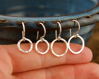 Hammered Sterling Silver Circle Earrings: Handcrafted Hoop Rings