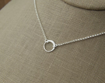 Tiny silver circle link and sterling silver necklace, tiny circle necklace, infinity necklace, simple silver necklace, mother's day