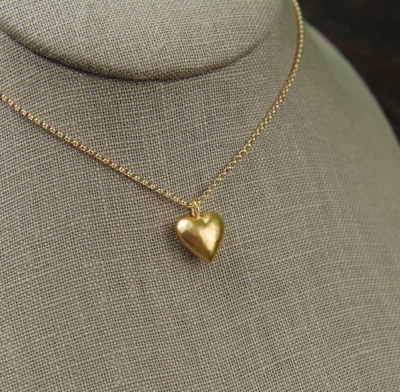 Gold puffy heart pendant and gold filled necklace puffed Etsy
