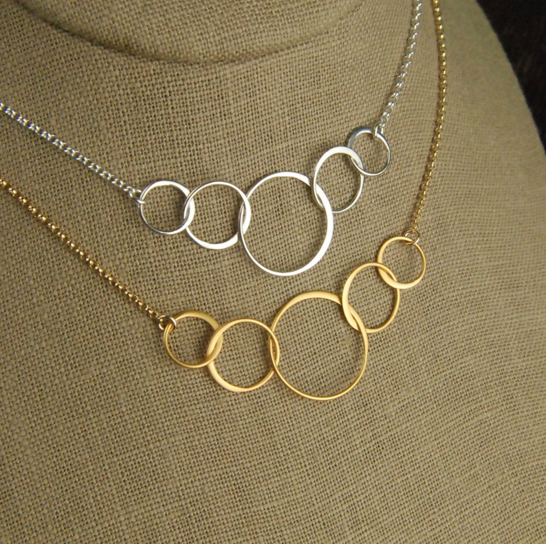 Five linked circles necklace in sterling silver or gold, entwined circles, interlocking circles, family necklace, gold necklace, mother's image 1