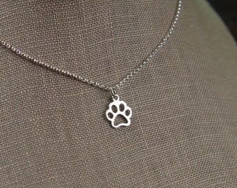 Sterling Silver Paw Print Necklace: Openwork Cat or Dog Jewelry