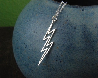 Large lightning bolt necklace in sterling silver, lightning bolt charm, lightning necklace, bolt necklace, silver lightning, mother's day