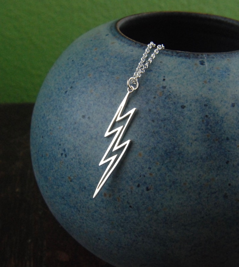 Large Lightning Bolt Necklace in Sterling Silver Lightning Etsy