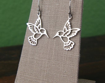 Large hummingbird earrings in sterling silver, hummingbird charm, bird earrings, silver hummingbird, silver bird charms, mother's day