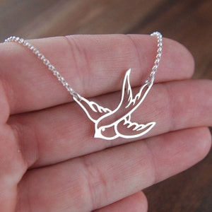 Small sterling silver bird in flight necklace, swallow, bird pendant, sparrow, bird necklace, bird charm, silver bird necklace image 3