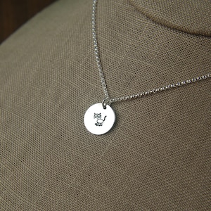Hand Stamped Cat Charm Necklace: Sterling Silver Animal Pendant
