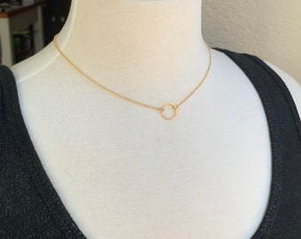 Small gold circle link and gold filled necklace, tiny circle necklace, infinity necklace, simple gold necklace, gold ring, mother's day