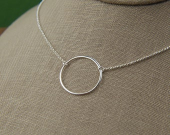 Sterling silver circle necklace, large circle, large silver circle, eternity necklace, infinity necklace, karma, mother's day