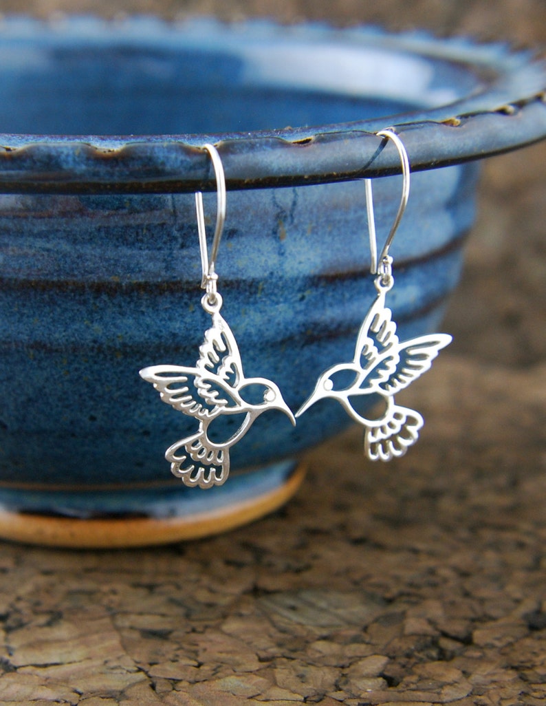 hummingbird charm mother/'s day Large hummingbird earrings in sterling silver bird earrings silver hummingbird silver bird charms