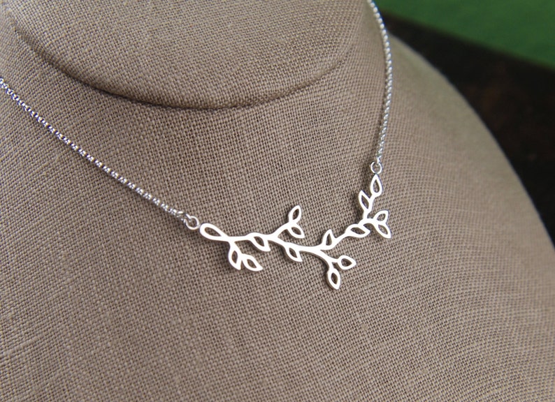 Sterling silver branch with leaves pendant and sterling silver necklace, branch necklace, leaf necklace, silver vine necklace, family tree image 3