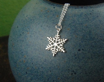 Sterling silver snowflake charm and sterling silver necklace, falling snow, snowflake, winter, snow, snowflake pendant, holiday, Christmas