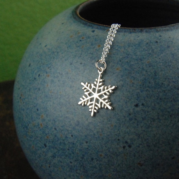 Sterling silver snowflake charm and sterling silver necklace, falling snow, snowflake, winter, snow, snowflake pendant, holiday, Christmas