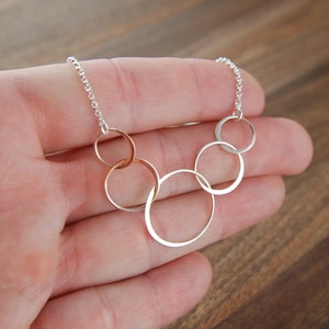 Five linked circles necklace in sterling silver or gold, entwined circles, interlocking circles, family necklace, gold necklace, mother's image 3