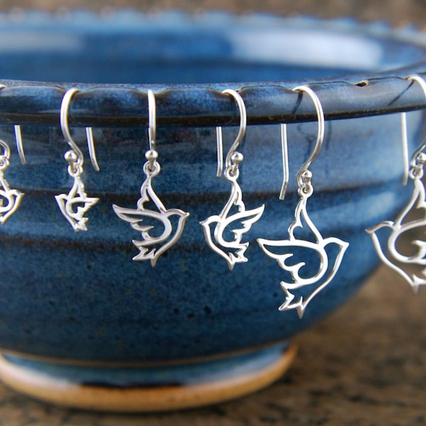 Sterling Silver Dove Charm Earrings: Hand Forged Bird Jewelry