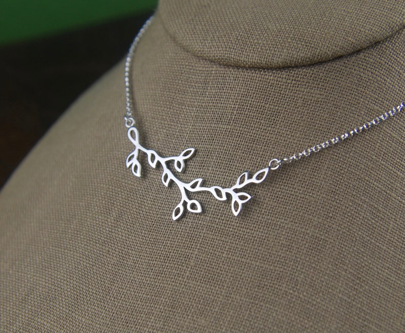 Sterling silver branch with leaves pendant and sterling silver necklace, branch necklace, leaf necklace, silver vine necklace, family tree image 1