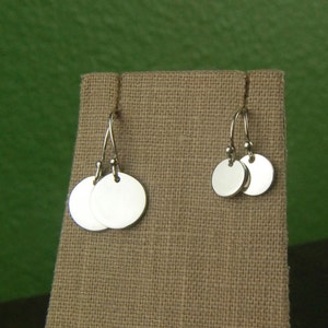 Small or large round drop earrings in sterling silver, round charm, silver coin, circle earrings, silver disc earrings, simple, everyday