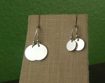 Small or large round drop earrings in sterling silver, round charm, silver coin, circle earrings, silver disc earrings, simple, everyday