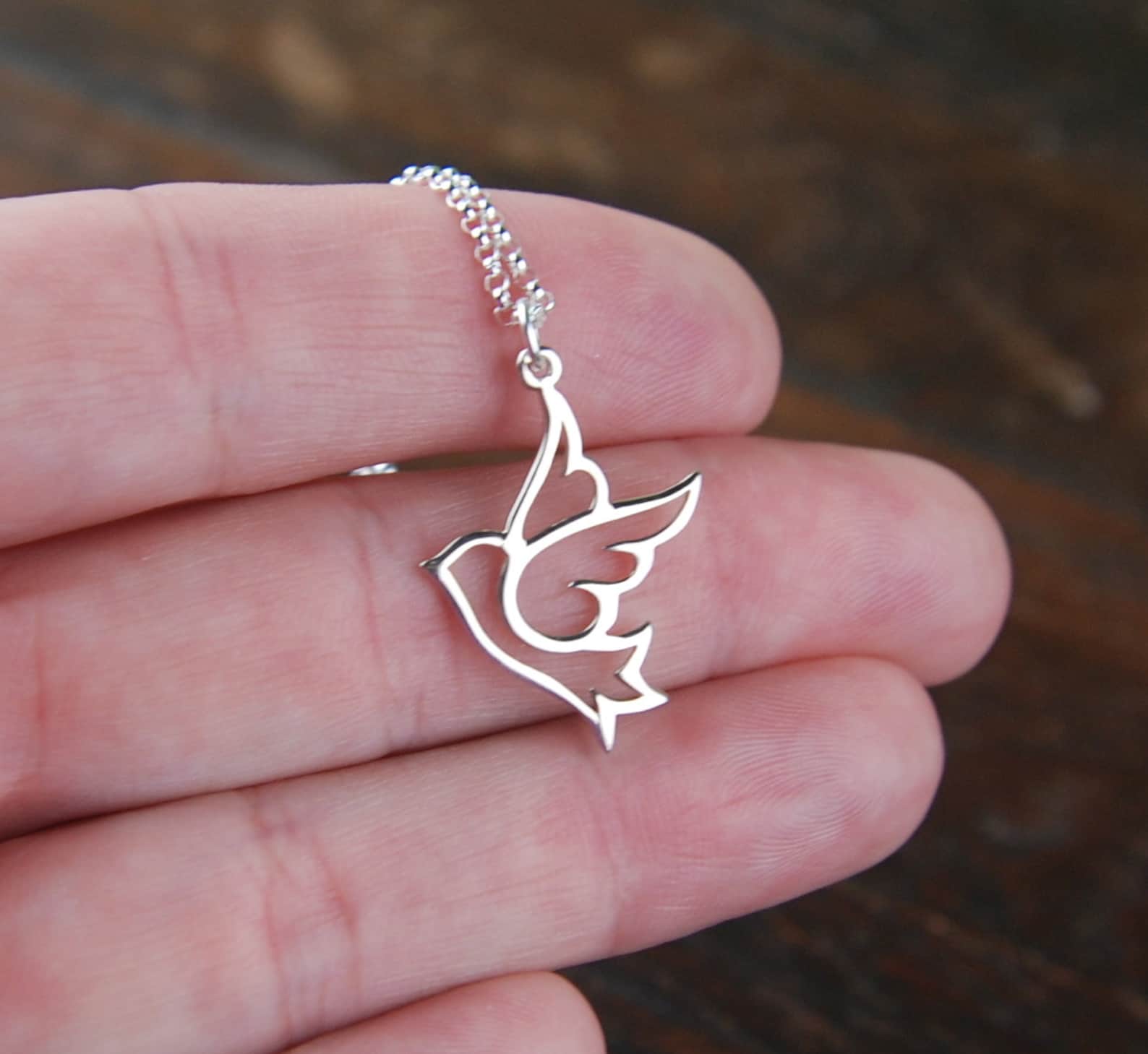 Dove Charm Necklace in Sterling Silver Dove Necklace Etsy