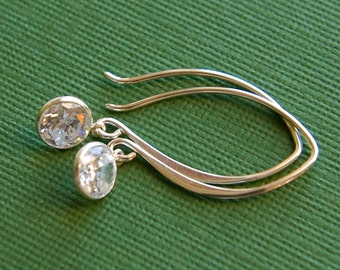Sterling Silver Cubic Zirconia Drop Earrings: Bezel Set Crystal