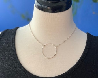 Large Sterling Silver Circle Necklace - 36mm Eternity Pendant