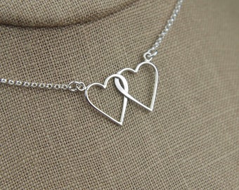Sterling Silver Connected Hearts Necklace: Interlocking Love