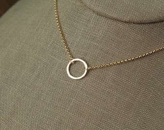 Tiny Gold Filled Hammered Circle Necklace: Eternity Ring