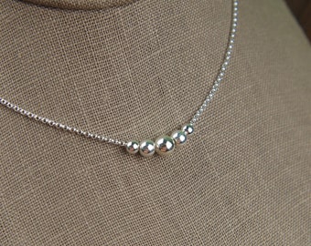 Sterling Silver Five Bead Necklace: Minimalist Layering Jewelry