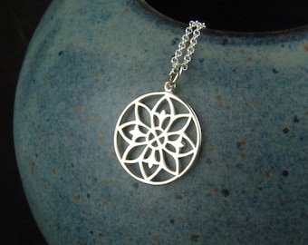 Sterling Silver Mandala Pendant Necklace: Bohemian Yoga Jewelry