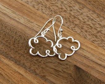 Cloud charm earrings in sterling silver, sky, silver cloud earrings, outline, rain cloud, silver lining