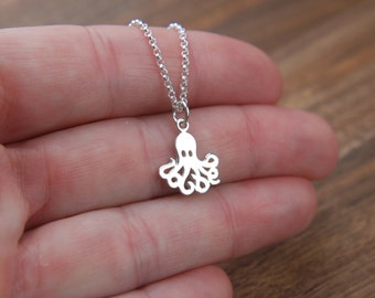 Sterling Silver Octopus Charm Necklace: Tiny Ocean Jewelry