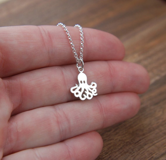 Sterling Silver Octopus Charm Necklace: Tiny Ocean Jewelry