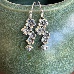 Oxidized Sterling Silver Cherry Blossom Cascading Flower Earrings