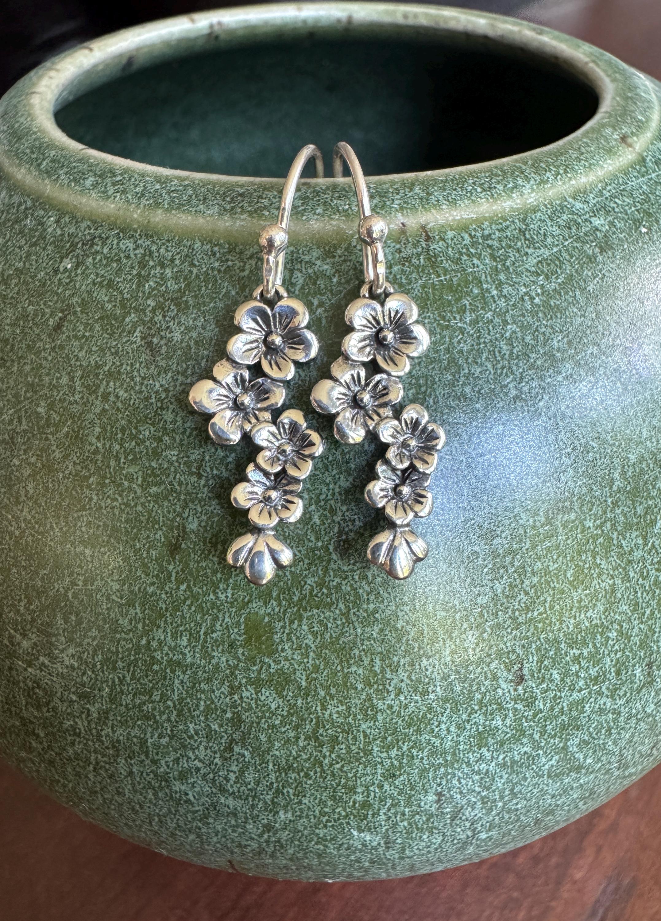 Cascading flower earrings in sterling silver, cherry blossom, silver flower, oxidized, cherry tree, Mother’s Day