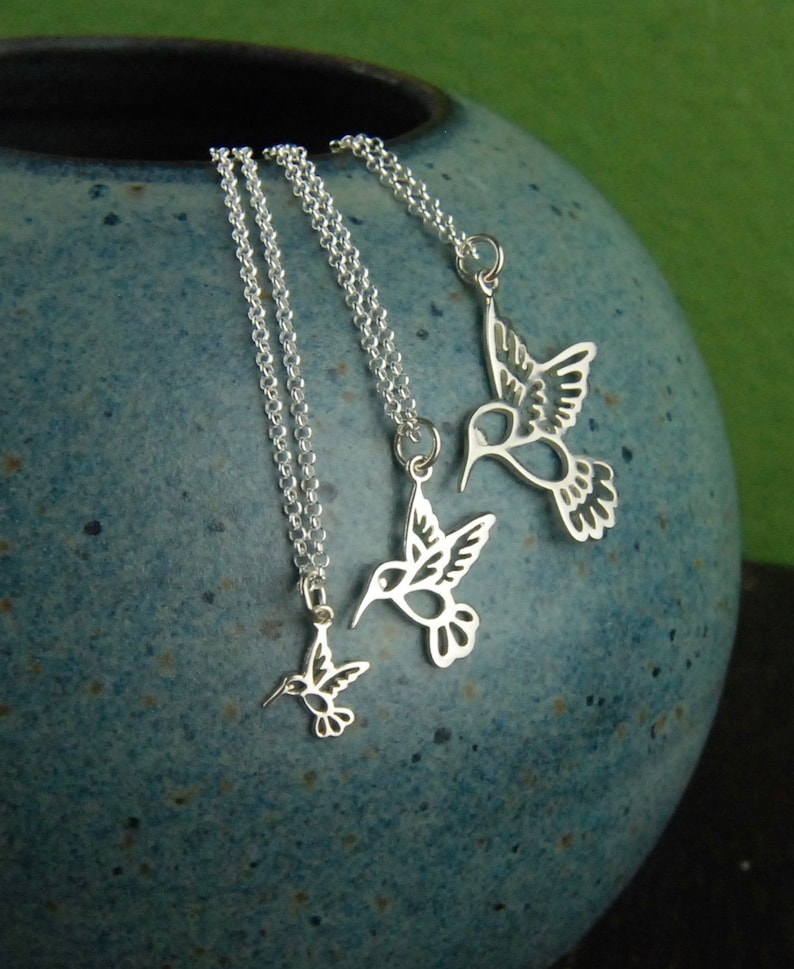 Hummingbird Charm Necklace in Sterling Silver Sterling Silver Etsy