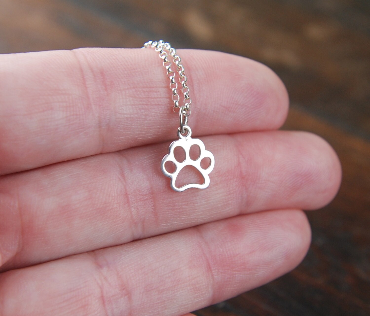 Paw Print Charm Necklace in Sterling Silver or Gold Animal Etsy