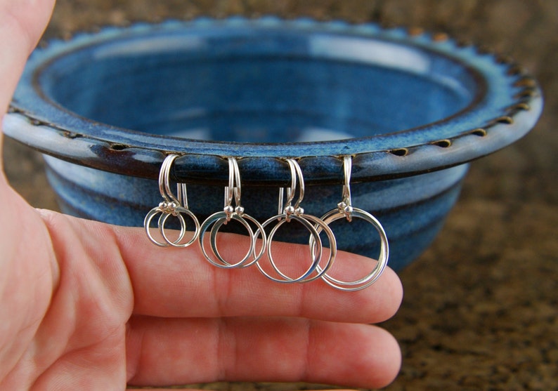 Circle earrings in sterling silver, hoop earrings, sterling silver circles, circle links, casual simple, sterling silver ring, simple circl image 2