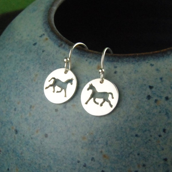 Horse charm earrings in sterling silver, equestrian jewelry, horse jewelry, silver horse charm