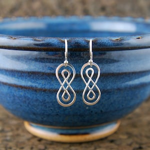 Double infinity earrings in sterling silver, infinity knot, infinity symbol, silver infinity, eternity earrings, Mother&#39;s Day
