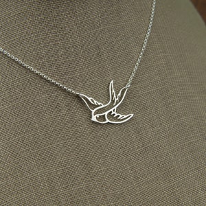 Small sterling silver bird in flight necklace, swallow, bird pendant, sparrow, bird necklace, bird charm, silver bird necklace image 4