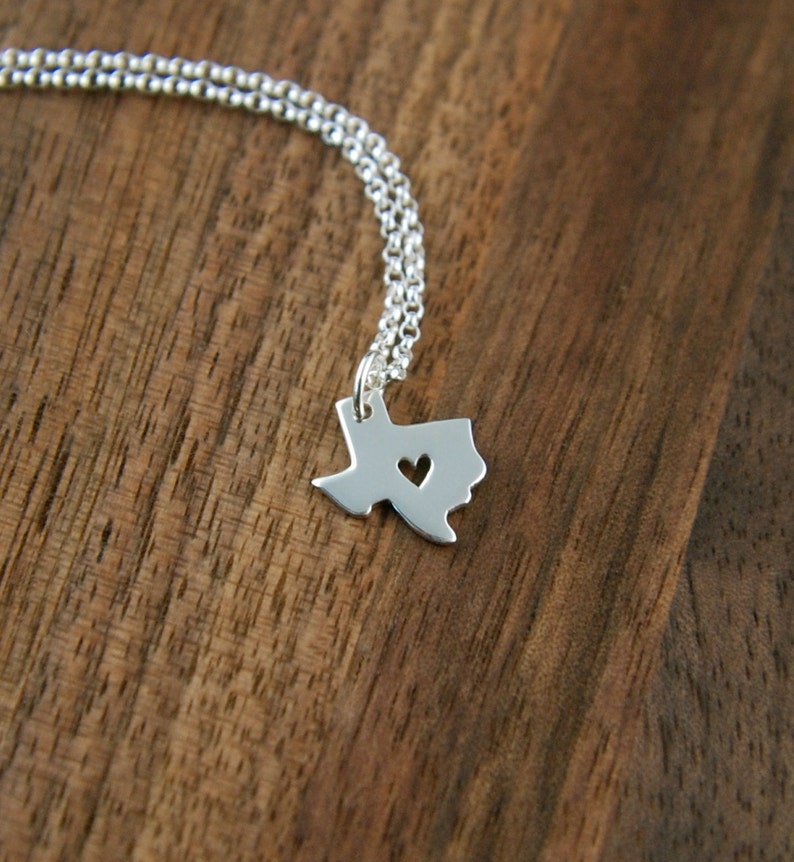 Texas state charm with heart necklace in sterling silver, heart of Texas, lone star state, cowboy, state of Texas, western, Texas necklace image 5