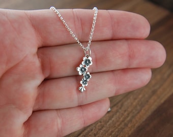 Sterling Silver Cherry Blossom Necklace: Cascading Floral Charm