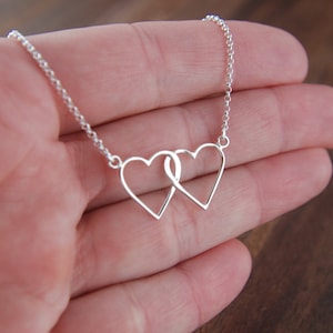 Connected hearts necklace in sterling silver, interlocking, entwined hearts necklace, two hearts, linked hearts, silver hearts, Mother&#39;s Day