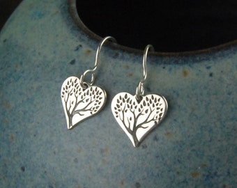 Sterling Silver Tree of Life Heart Earrings