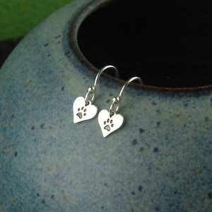 Sterling silver paw print heart charm earrings, heart charm, cat paw, dog paw, heart charm, cat jewelry, dog jewelry, pets, mother&#39;s day