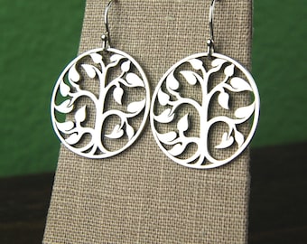 Large sterling silver tree of life pendant earrings, tree pendant, large tree, round pendant, tree earrings, big earrings, nature