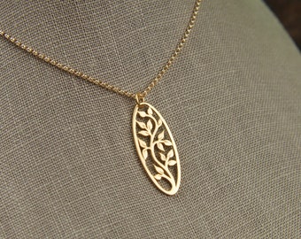 Oval gold tree of life pendant and gold filled necklace, gold tree pendant, gold necklace, gold jewelry