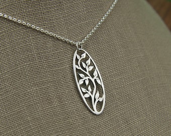 Sterling Silver Tree of Life Necklace: Oval Pendant, Family Tree