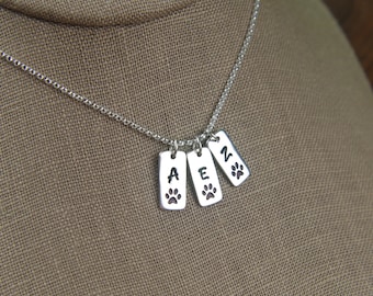 Sterling Silver Paw Print Initial Necklace: Pet Memorial Jewelry