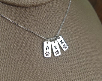 Sterling silver paw print tag with initial necklace in sterling silver, pet memorial, cat paw, dog paw, cat jewelry, dog jewelry, pets