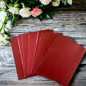 20 Antique Papers. Extra LARGE Blank Book Pages. RED Guard Pages from Antique Book. 1930s. Ephemera, Altered Art, Upcycle, Old Book Pages